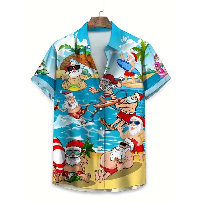 Autumn and Winter Men's Short Sleeved Shirt New Year's Christmas Pattern Digital Printed Shirt Top Men's Casual Shirt