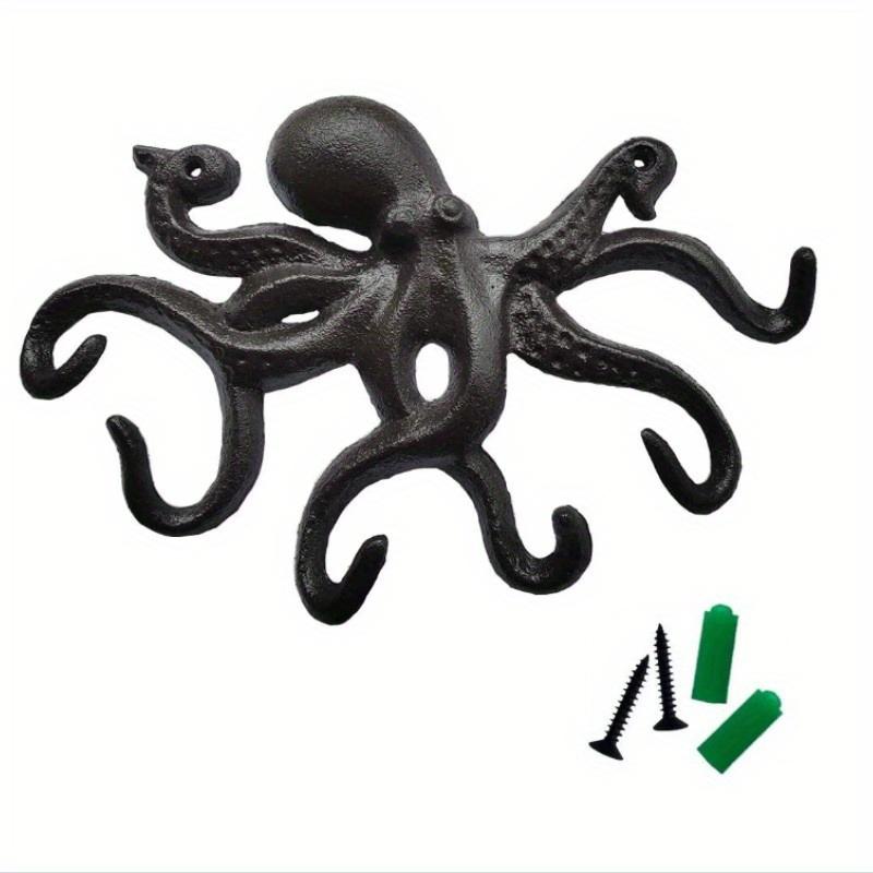 Heavy Duty Octopus Key Holder for Wall Cast Iron Hooks with 6 Tentacles Rustic Decorative Towel Coat Mounted Organizer