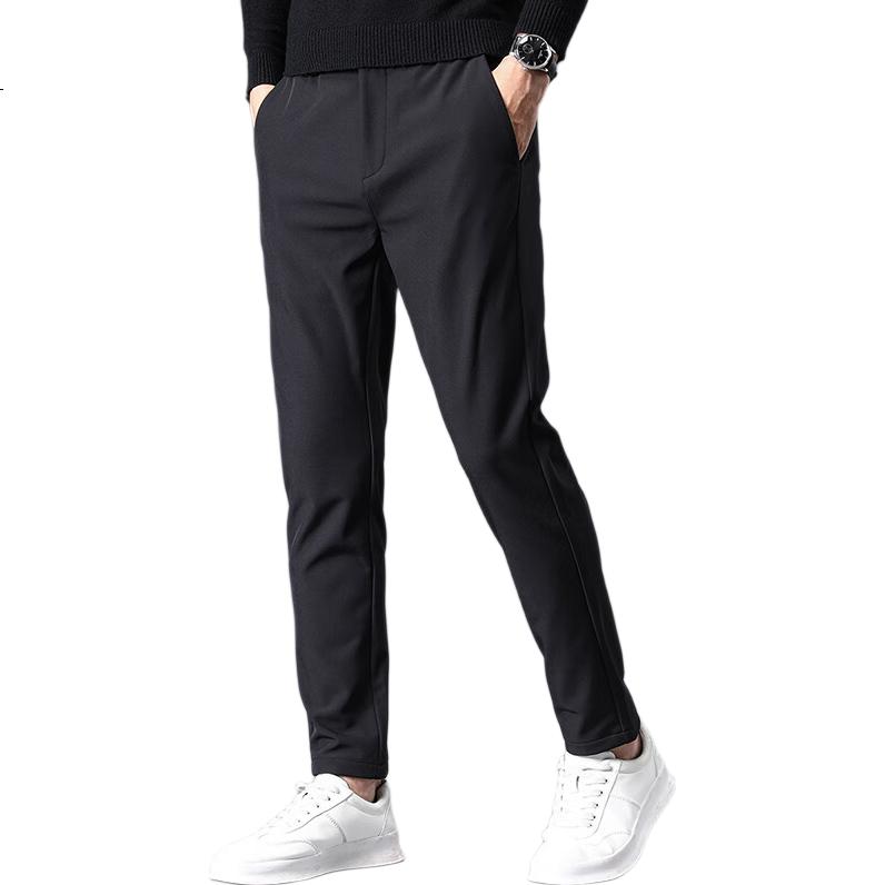 PLAYBOY Casual Pants for Men, Spring And Summer Trousers, Business Slim-Fit Trendy Elastic Long Pants, Black, Size 29