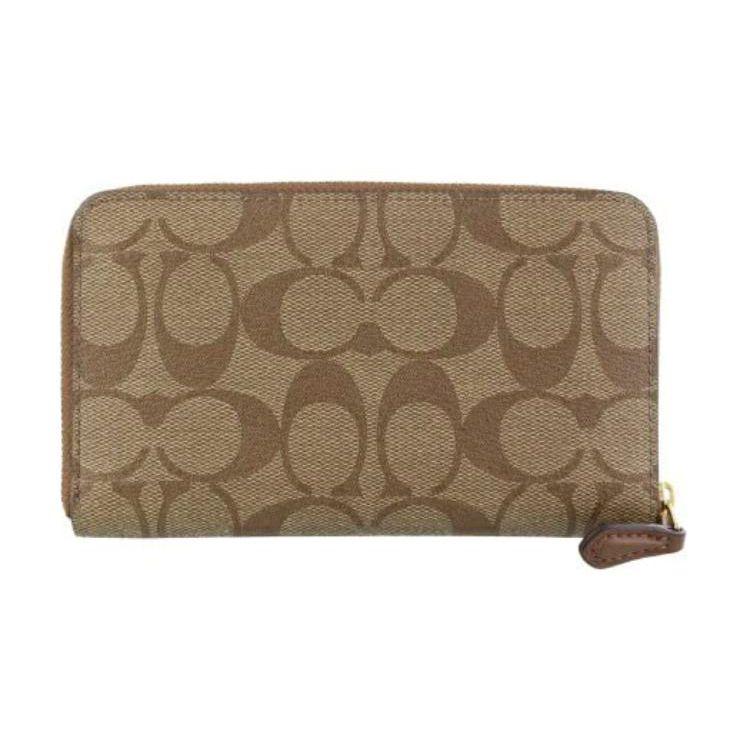 Coach Zip Around 17 Classic Monogram Coated Canvas Coin Purse ID Card Holder Wallet Women wallet Khaki 88913-IME74