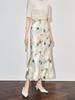 Élégante Jupe Midi en Satin Taille Haute avec Design Imprimé Drapé