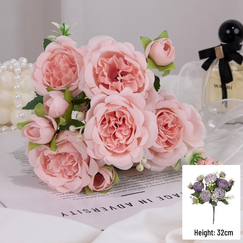 

Spring Peony Korean Hand-tied Bouquet: 5-Head Simulated Rose Peony Flowers for Home Wedding Decoration