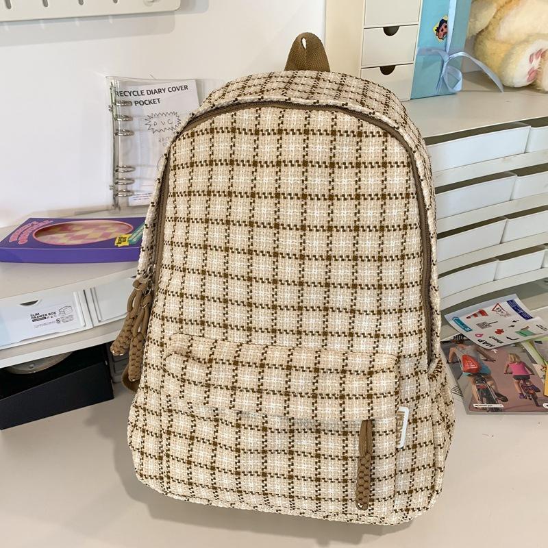 Small Fresh Girl Ins Wind Korean Junior High School Students Large Capacity Backpack Simple Middle School Students Plaid Backpack.