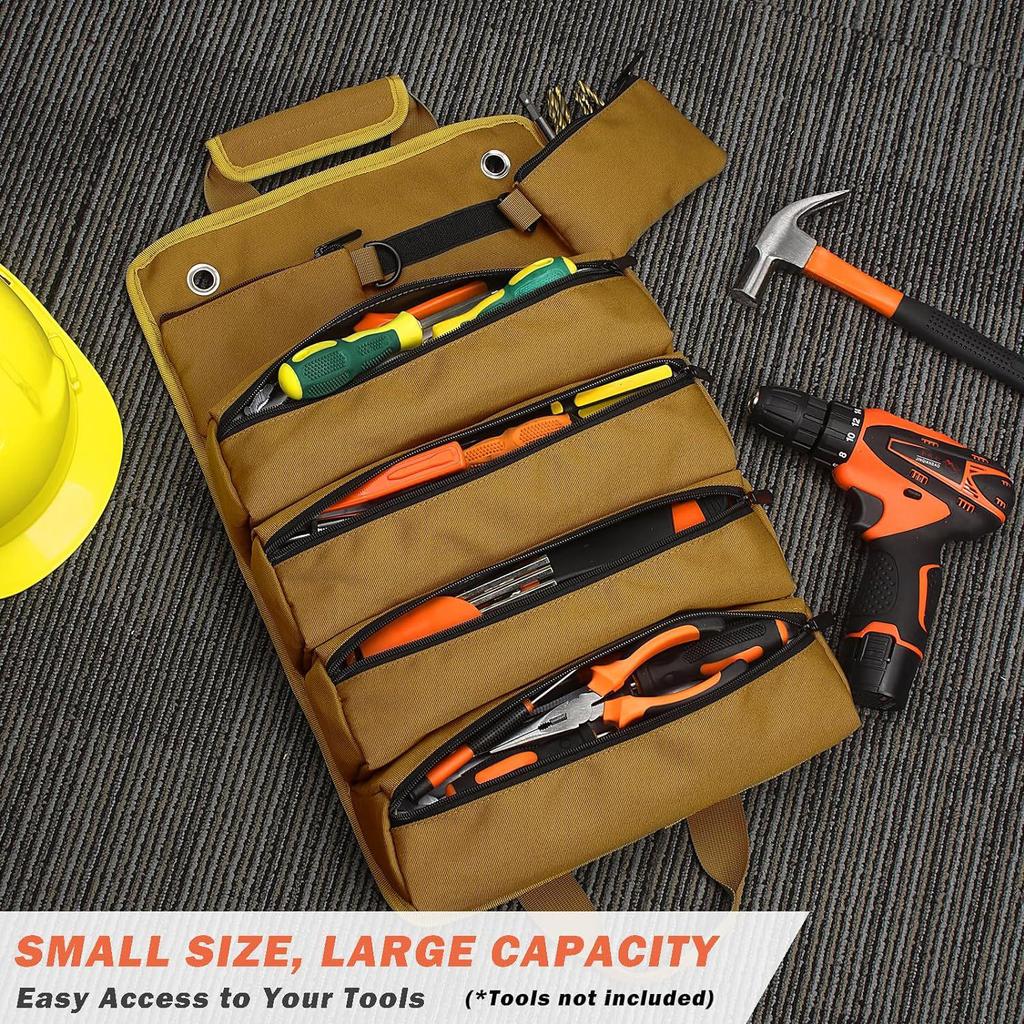 Garden-Style Electrician & Carpenter Roll-Up Tool Bag: Multifunctional Hanging Storage Pouch