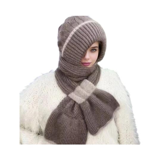 Winter Knit Hat Scarf Set Large Head Circumference Elastic Warm
