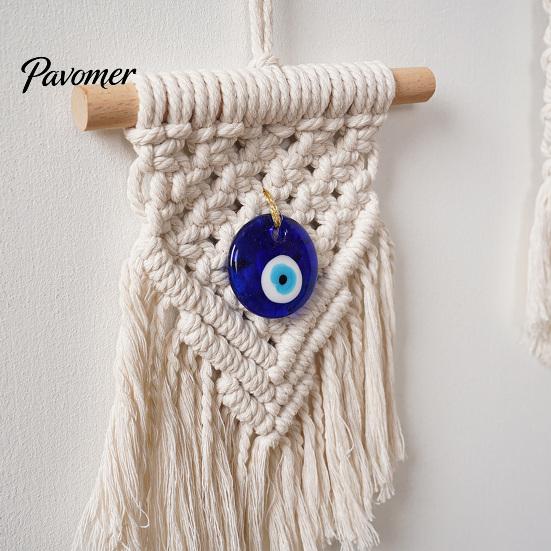 Durable Rope Wall Tapestry Bohemian Tapestry, Blue Evil Eye Braided Knotted Cotton Protective Decoration for Home Nursery Bedroom Living Room