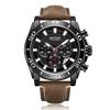 Men's Chronograph Quartz Sport Watch Waterproof Wristwatch with Leather Strap Rotating Bezel Alloy Case and Date Window