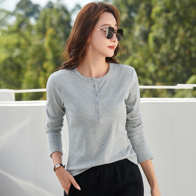 

Women s Slimming Ribbed Long-Sleeve Round Neck Top - Comfortable & Warm Autumn/Winter Base Layer L (105-115 jin)