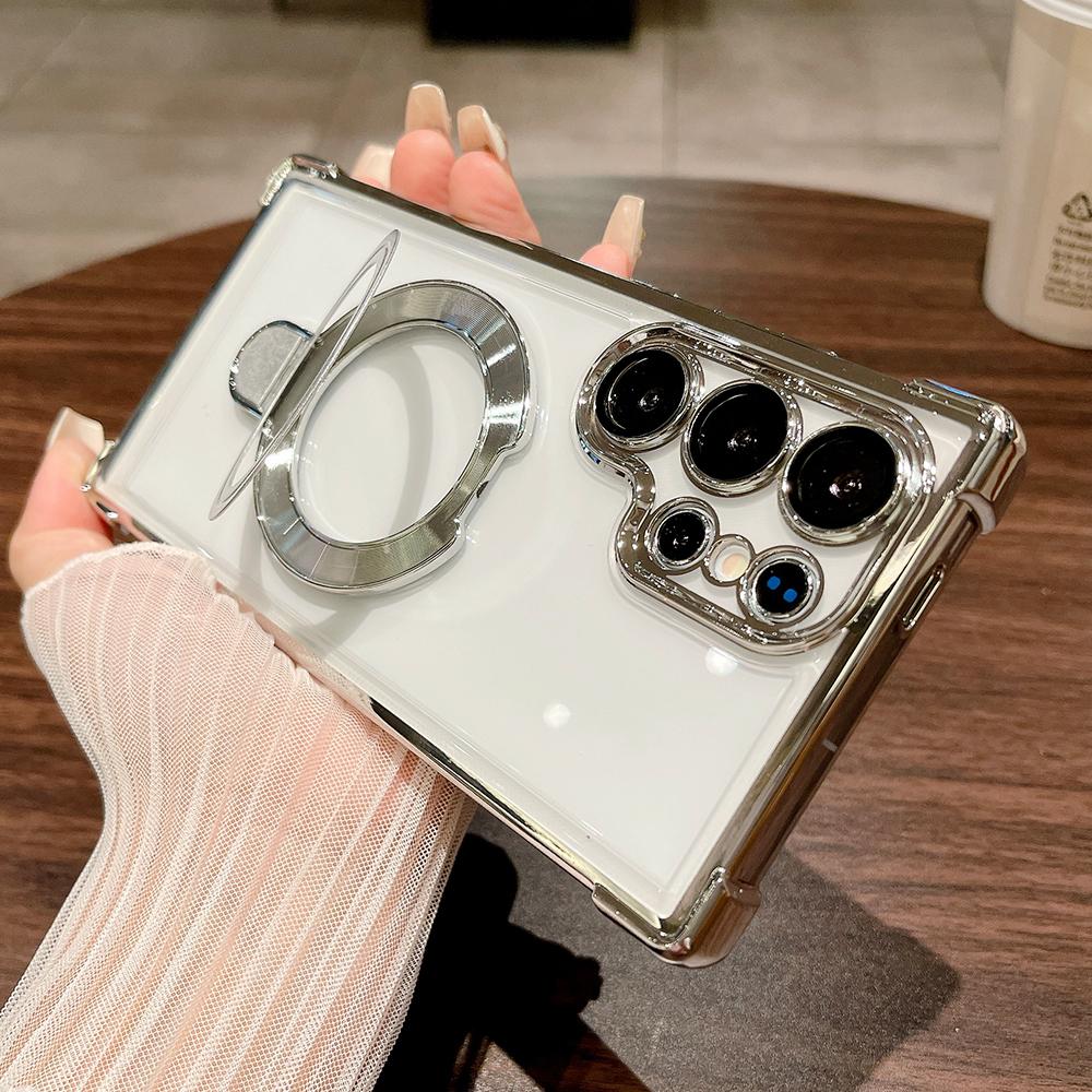 

Роскошный держатель-подставка с кольцом для крепления на магните для Samsung S24 Ultra S23 FE S22 Plus Note 20 Прозрачный чехол для беспроводной зарядки For Note 20