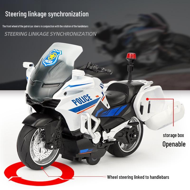 1:10 Alloy Police Motorcycle Pull-Back Toy with Lights & Sound - Gift Box Racing Model