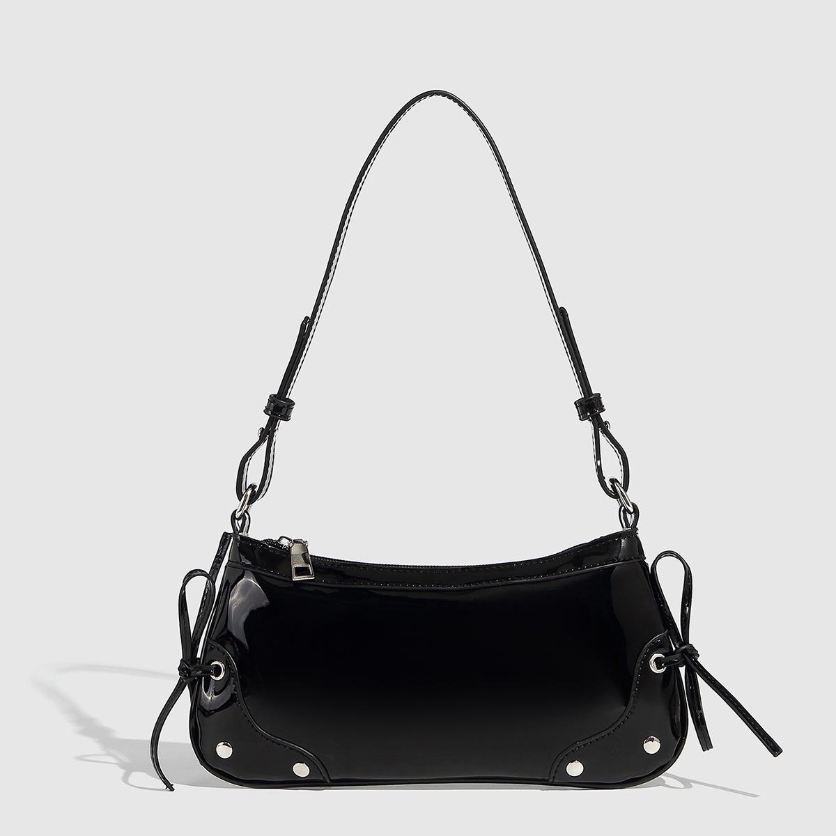 

Women Solid Color Double Bow Underarm Bag Mini Square Shoulder Handbag Fashi Purse чёрный