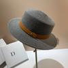 Summer UV Sunscreen Plant Fiber Woven Flat Top Straw Hat Fashionable High Quality Simple Belt Big Brim Top Hat