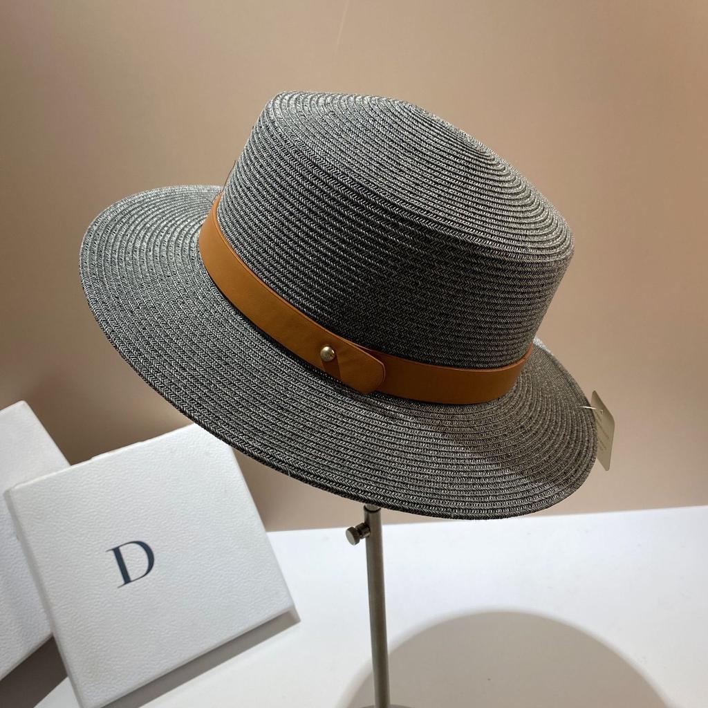Summer UV Sunscreen Plant Fiber Woven Flat Top Straw Hat Fashionable High Quality Simple Belt Big Brim Top Hat