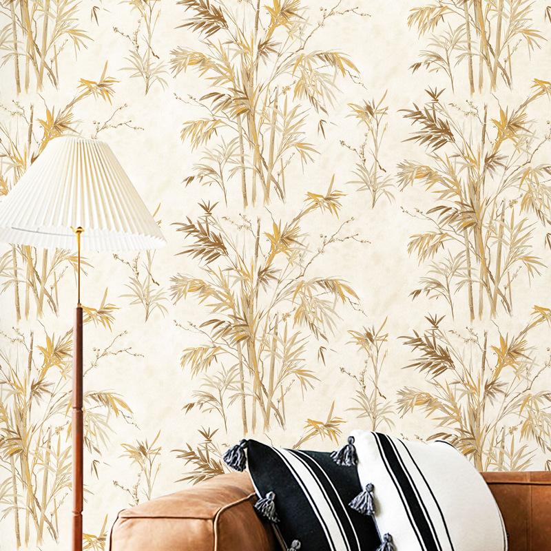 Chinese Style Bamboo Wallpaper Living Room Tv Hotel Wallcovering Pvc Leaves Wallpaper for Study Tea House