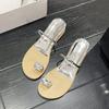 Slippers women's summer wear rhinestone cover toe flat bottom fashion versatile slope heel beach cool slippers