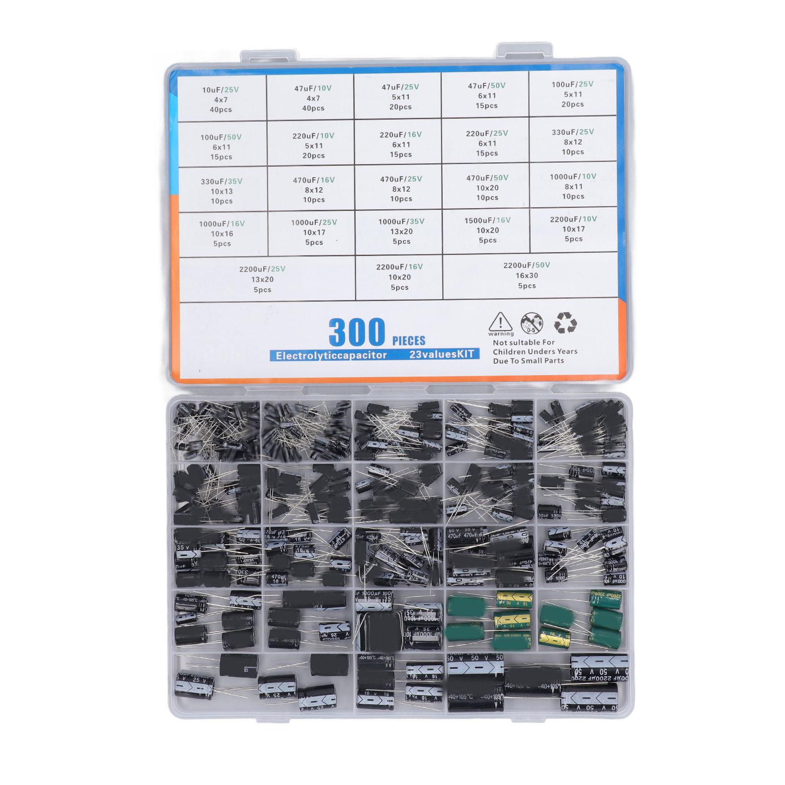 

300PCS 23 Value Aluminum Electrolytic Capacitors Radial Capacitor Box Kit 102200UF 10V 16V