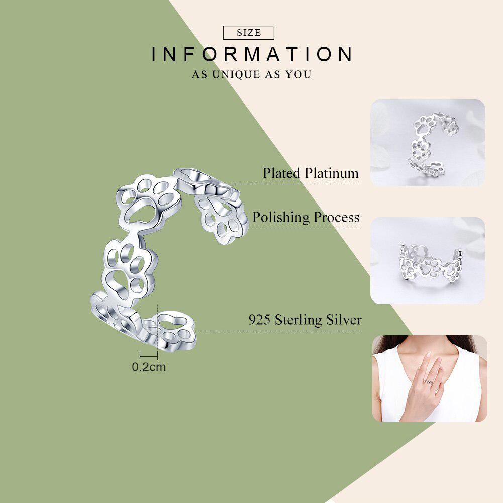 WOSTU Genuine 925 Sterling Silver Pawprint Paw Print Pet Finger Rings For Women Girl Cute Ring