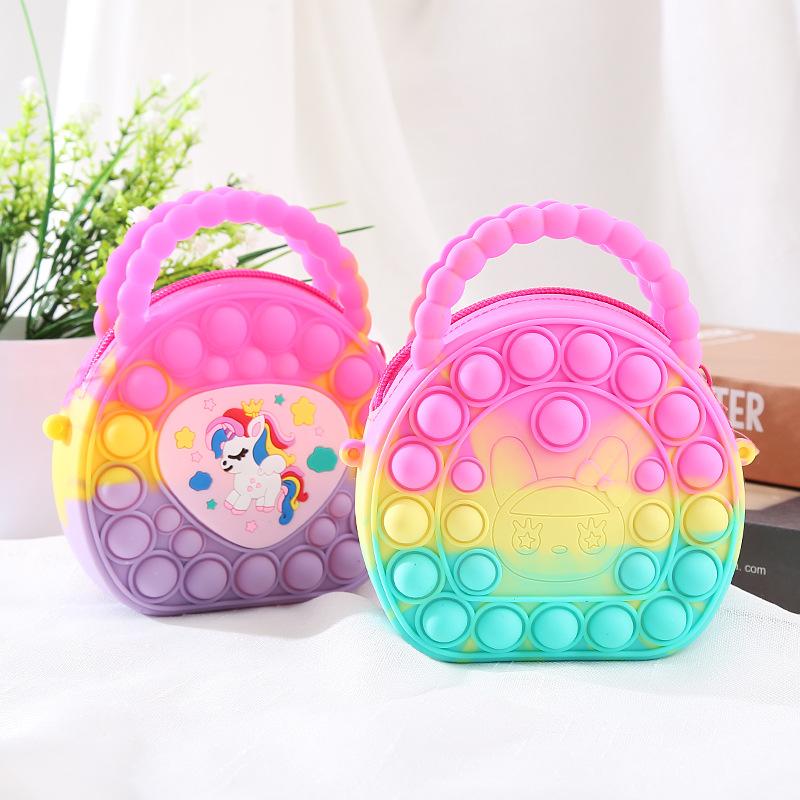 New Eliminate Rat Pioneer Bag Cartoon Unicorn Coin Purse Silicone Messenger Bag Children Fidget Toy Bubble Stress Relief Handbag