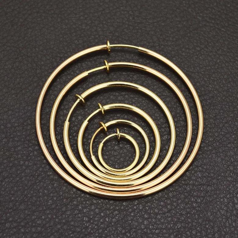 1 pair Women Rounded Big Earrings Spring Clip On Nose Ring Hoop Lip Ring Helix Ring Hoop Fake Ear Ring Accessories