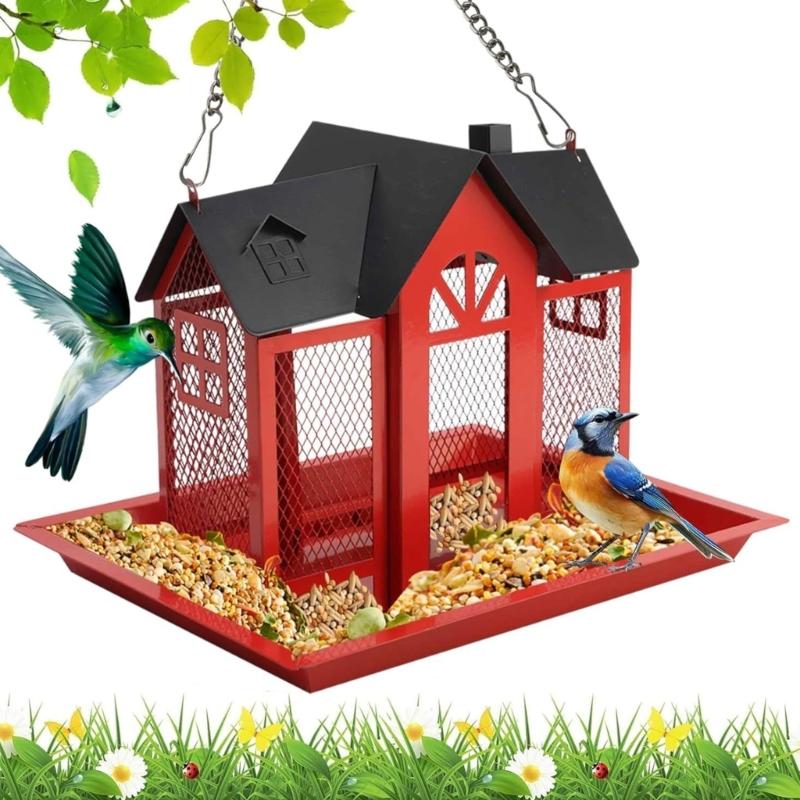 Squirrels Proof Outdoor Bird Feeder Metal Construction Feeding Ports Weatherproof Roof Design For Finches