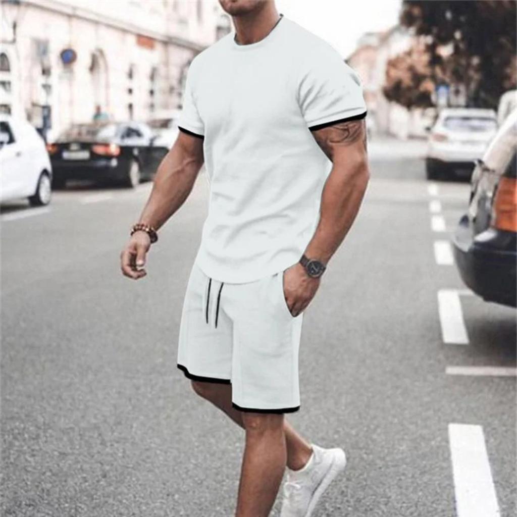 Summer Men's Oversized T-shirt Short-sleeved Sportswear Set White Black Crewneck Lion Print Fashion Comfortable Clothing