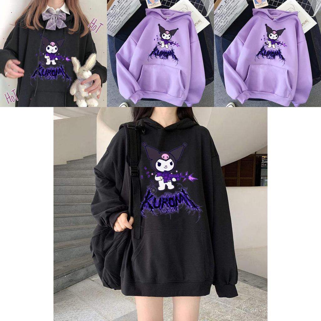Kawaii Kuromi Hoodie With Grunge Gothic Punk Cartoon Print For Harajuku Fashion