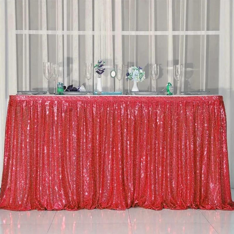 Gold Sequin Table Skirt Pleated Ruffle for Round/Rectangle/Square Table for Baby Birthday Party Banquet Wedding Christmas.