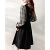 Autumn dress 2025 new autumn loose version splicing skirt long sleeve tether waist thin dress