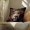 Leopard With Wreath Animals Cushion Cover Soft Short Plush Pillow Cover Smooth Cozy Texture Aesthetic Cushion Case Home Decor