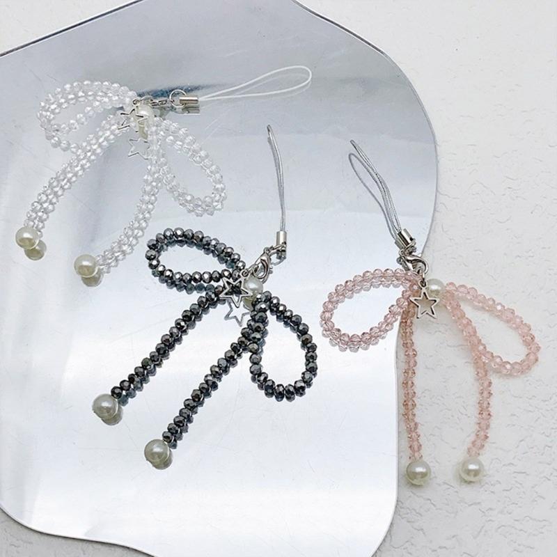 Stylish Bowknot Star Phone Charm Fashionable Crystal Beaded Butterfly Keychain Colorful Bag Pendant for Women Girls