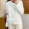 Cotton Round Neck Long Sleeve T-shirt Womens Autumn Fashion Basic White Top Loose Fit Casual Tee