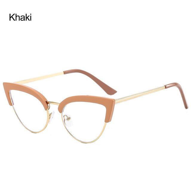Anti-blått lysmetall Komfortabel farge Cat Eye Brilleinnfatning Dame Vintage Spring Hinge Optisk innfatning Databriller