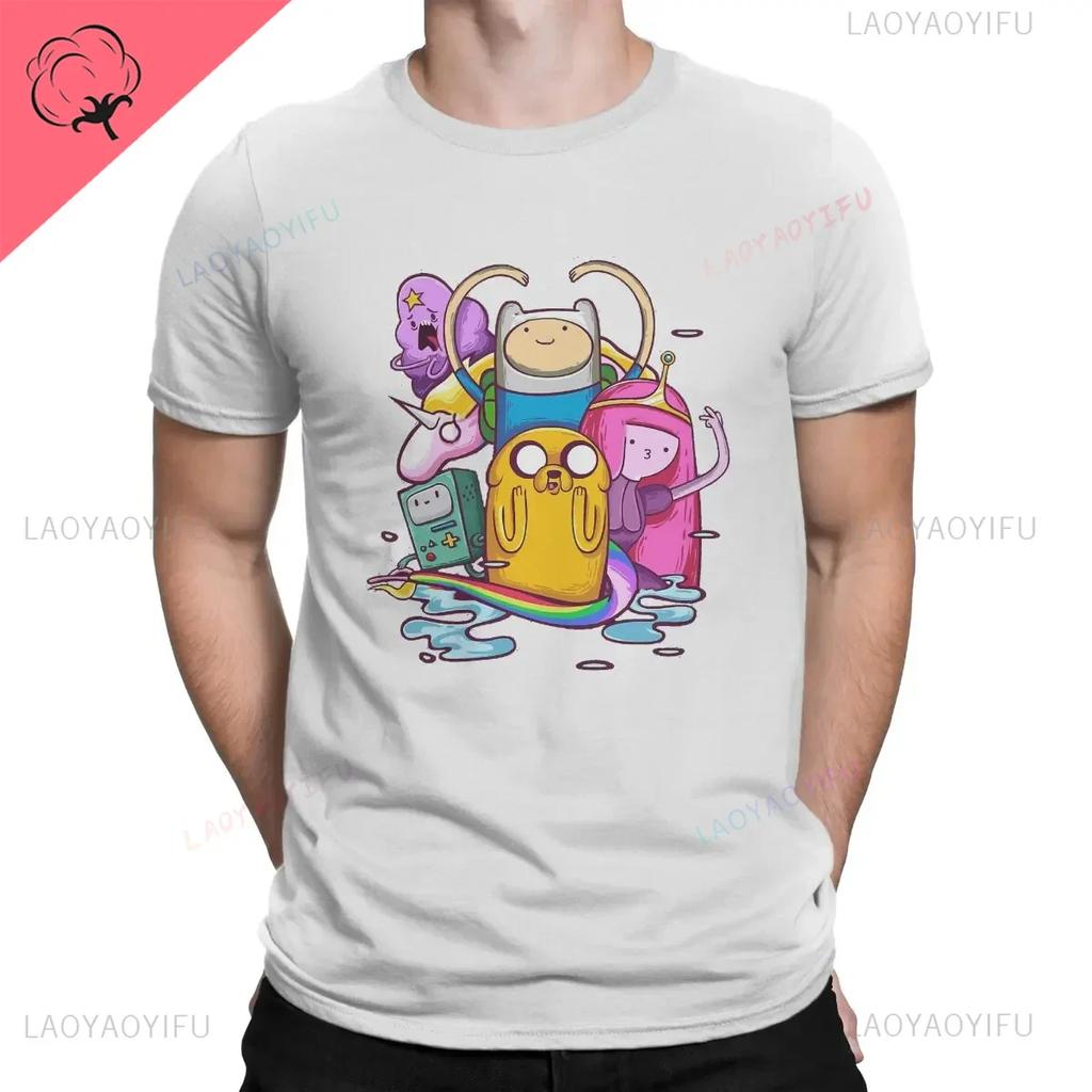 Fashionable Cotton T Shirt Adventure Time Cartoon Printing Shirt for Men Summer Street Wear New Trend Casual Unisex Clothes Tops