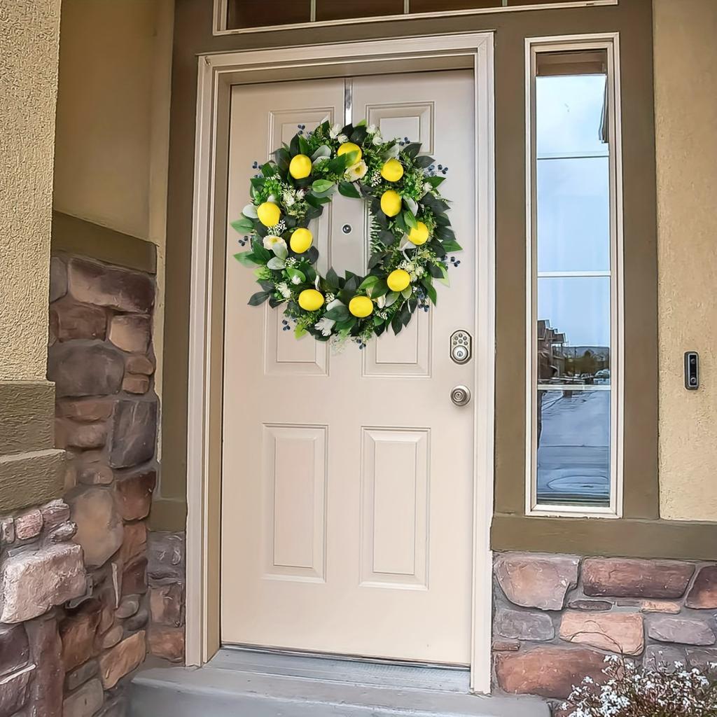 Summer Lemon Wreath Artificial Yellow Leafy Fruit Wreath