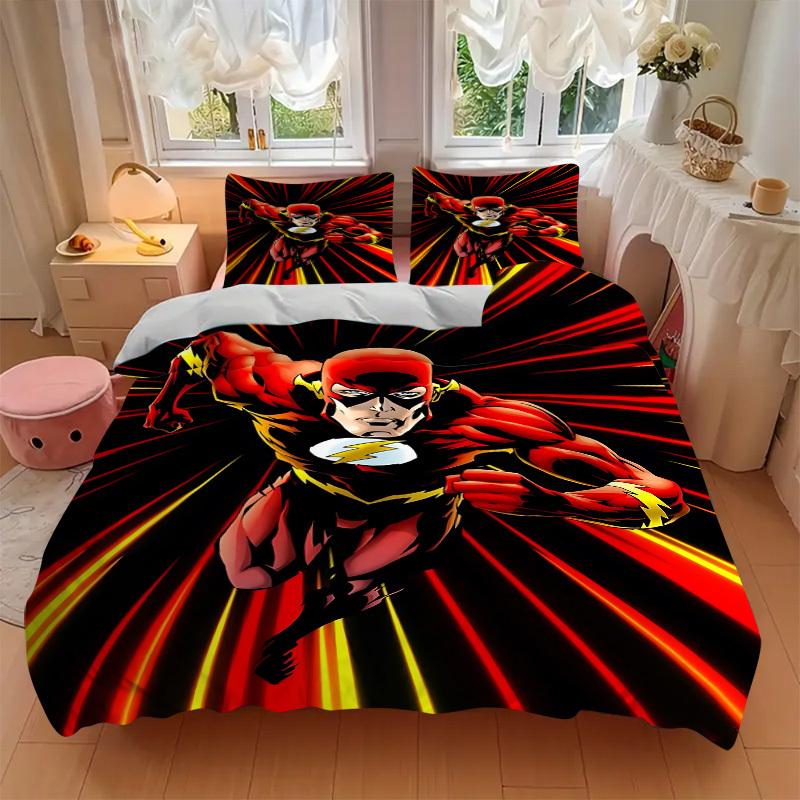 3pcs Flash Superhero Cover Set,Soft Comfortable Duvet Cover,Guest Room (1*Duvet Cover + 2*Pillowcases, Without Core) yy251024063