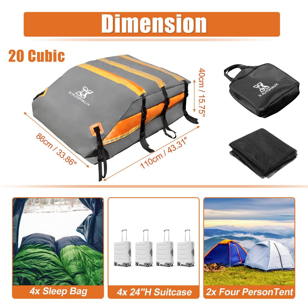 uxcell 15 Cubic Feet Car Roof Waterproof Cargo Carrier with Mat and 6 Door Suitable for Vehicles with or without a Rack Bag, Anti-Slip Hooks,