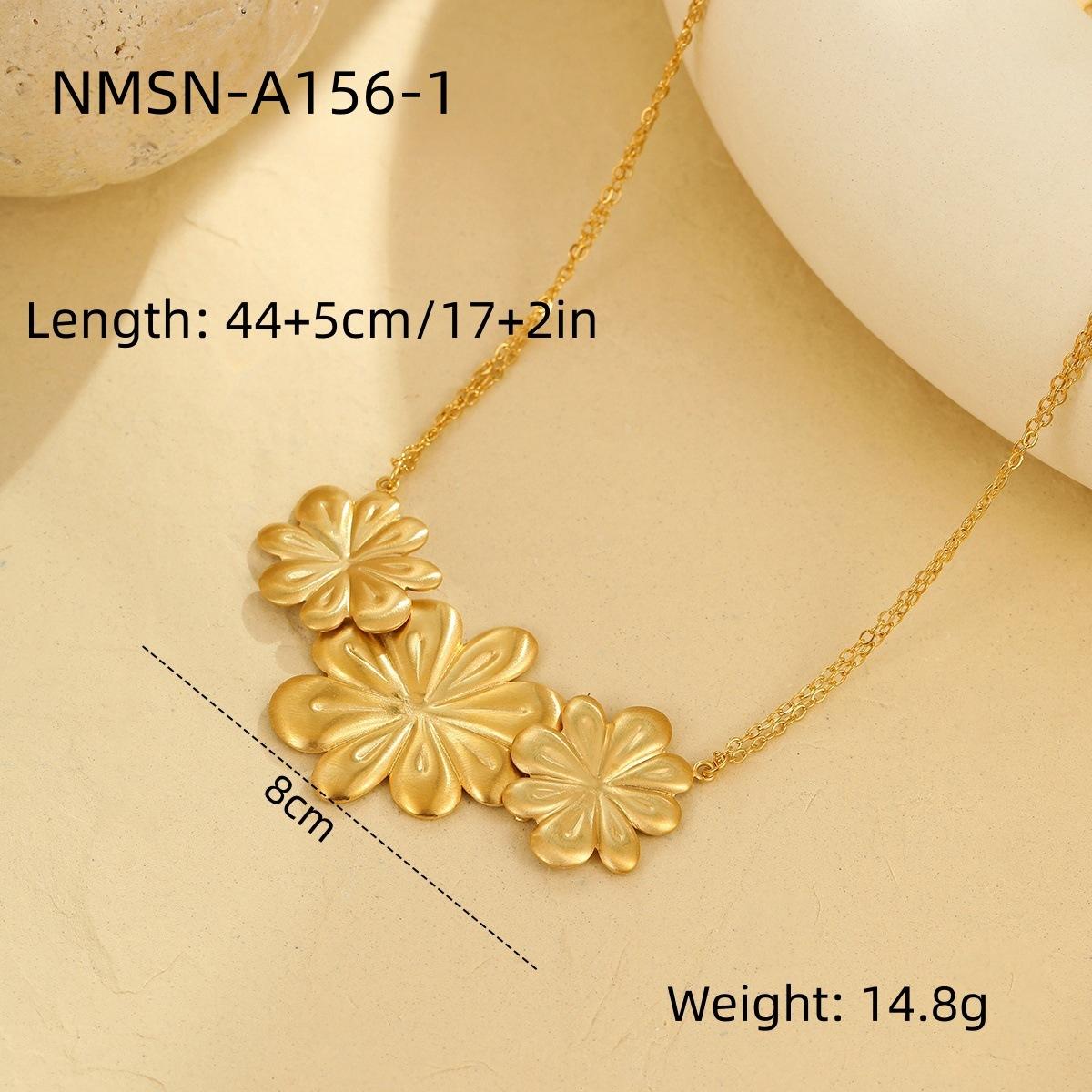 GEMCHIC Women s Stainless Steel Brushed Flower Petal Necklace Earrings Bracelet Ring Set