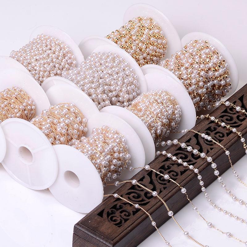 1Meter Beaded Chain Imitation Pearl Chain Copper Necklace Chain Handmade Accessories for Jewelry Making Components Crafts DIY