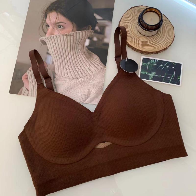 

Traceless autumn and winter suet comfortable underwear gathers, supports, anti-sagging, beautiful back fixing cup, warm bra m (for 75abc) темно-коричневого кольору