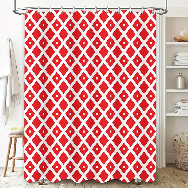 Bathroom Shower Curtain Set Red Black Plaid Pattern Waterproof Fabric Bath Rug Decorative Hanging Shower Panels for Home Bathroo