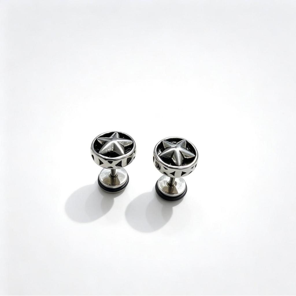 Retro Distressed Star Skull Cross Stud Earrings: Punk Stainless Steel Screw Back for Men