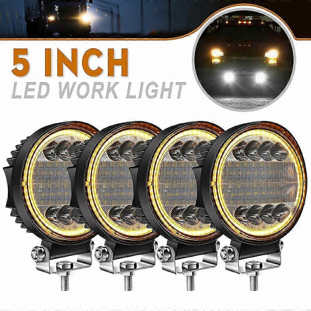 4x Led Work Light Pods Round Amber Spot Combo Light Amber Fog Lamp For Off Road Suv