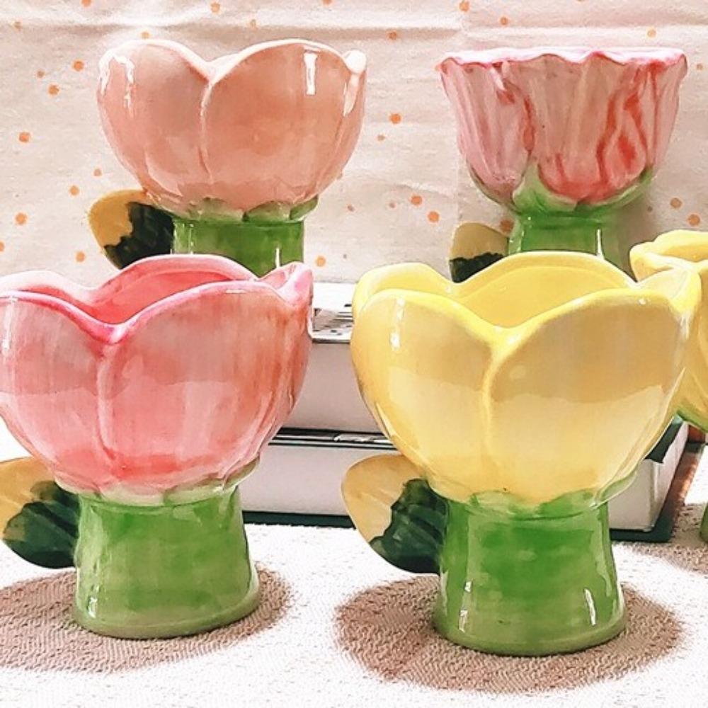 Nordic Style Tulip Ceramic Coffee Cup Paintings Scented Candle Container Breakfast Mug  DessertGift