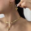 Creative Retro Alloy Love Pendant Earrings, Fashionable Temperament Heart-shaped Stacked Chain Necklace