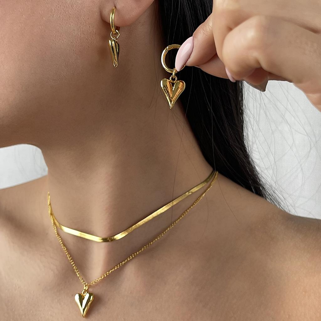 Creative Retro Alloy Love Pendant Earrings, Fashionable Temperament Heart-shaped Stacked Chain Necklace