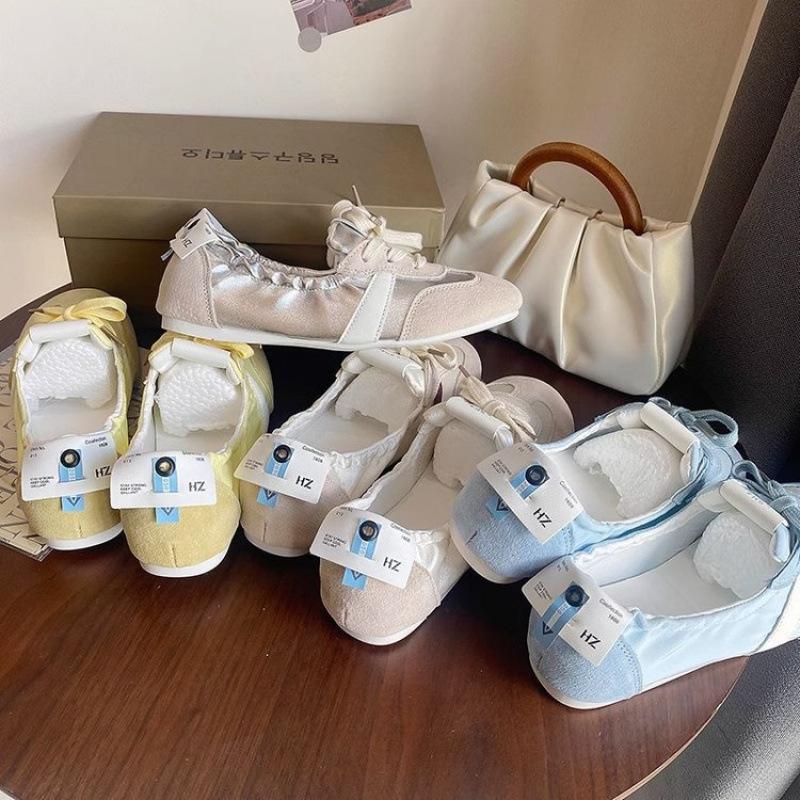 Pantofi de balet francezi de antrenament pentru femei, plat, vară 2024, noi, cu șireturi, respirabili, cu un singur pedal, pantofi albi, pantofi simpli la modă