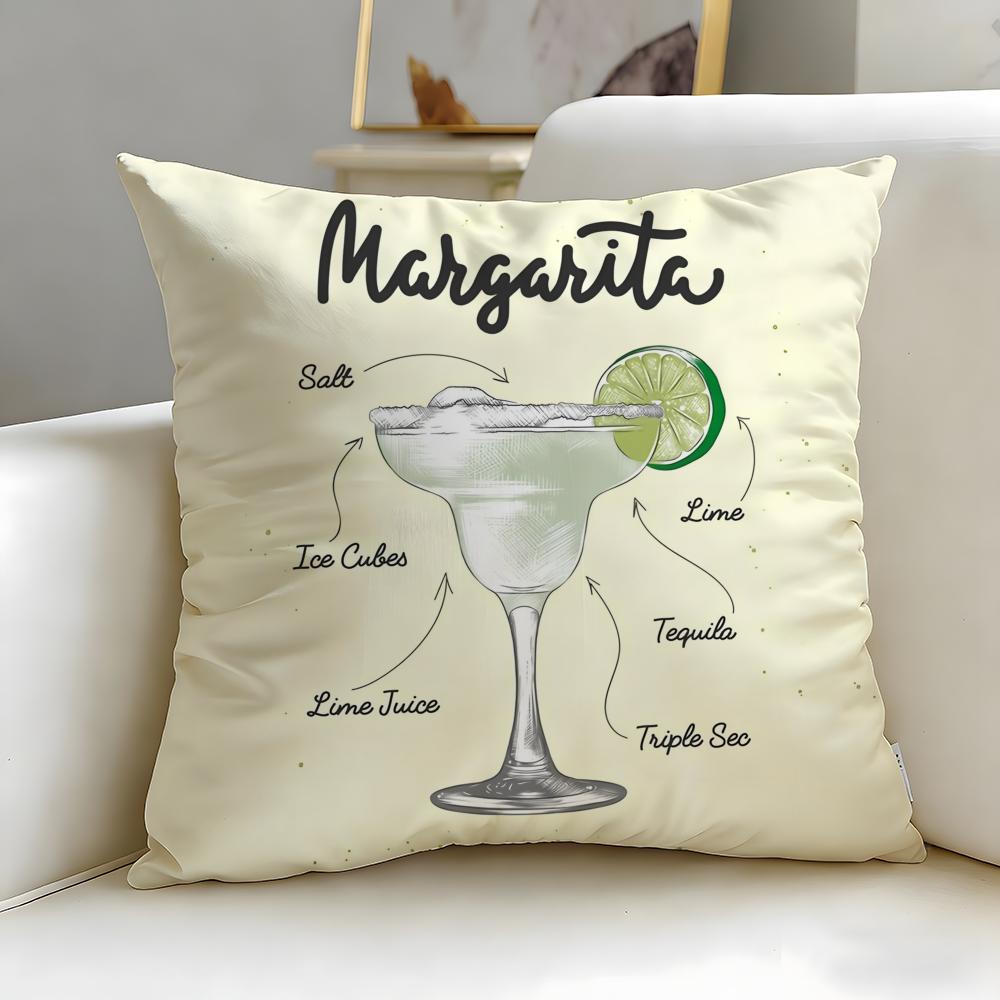 beverage theme Margarita Cocktail Cushion Cover Soft & Easy-Wash Pillow Case – Versatile for Couch, Bed, Travel and Office