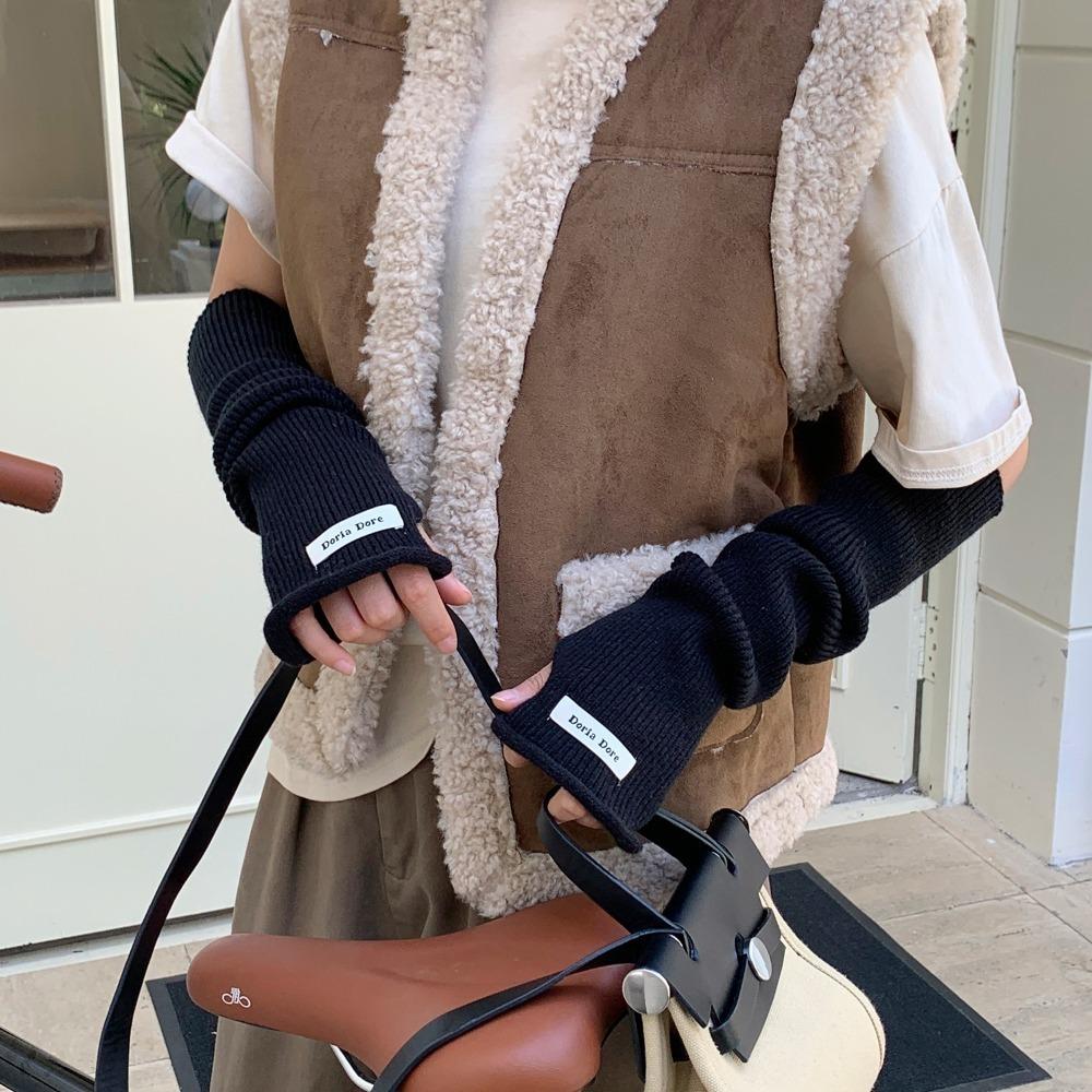 Korean Style Knitted Warm Sleeves Solid Color Warm Arm Covers Hand Covers Woolen Arm Gloves Girls