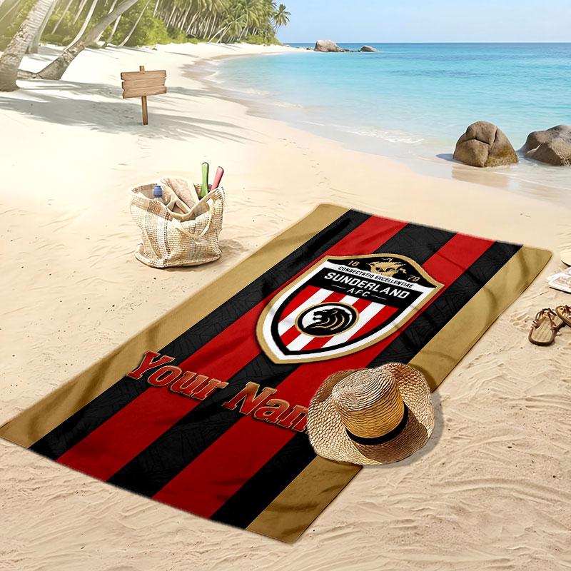 Sunderland FC Personalized Printed Beach Towel Soccer Logo Support Custom Name Text Absorbent Towel For Sport Travel Special Gift