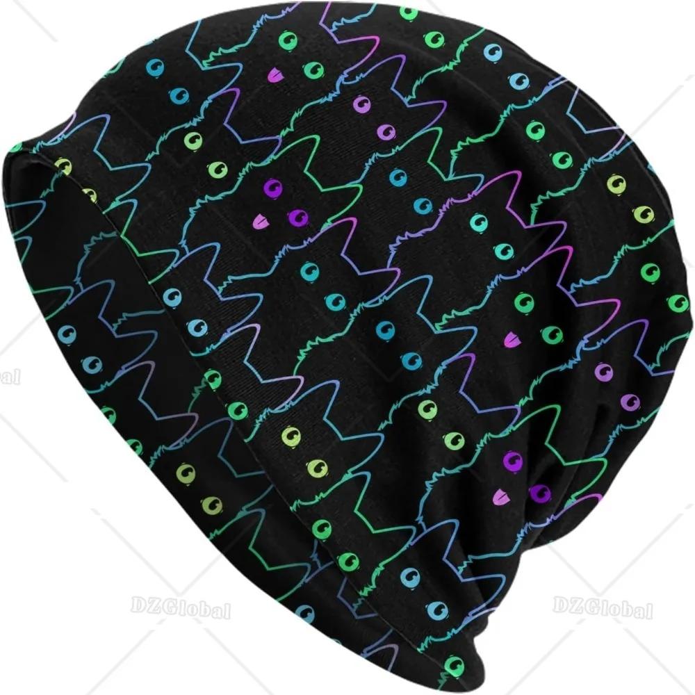 Cute Cat Silhouettes Beanies Hats Thin Bonnet Cap Casual Skull Cap Adults Knit Hat for Outdoor Running Climbing Cycling